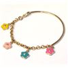 Image 1 : Multi Color Enamel Flowers Gold Tone Brass Bangle Bracelet