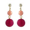 Image 1 : Coral 6Mm Round Ball And Fuschia 10Mm Round Flat Semi Precious Stones Dangling, On Gold Plated Sterl