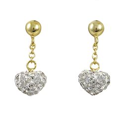 Sterling Silver-Gold, White Shamballa Heart Earrings