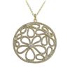 Image 1 : Gold Plated Sterling Silver, 38Mm Round Circle, Flower Design CZ Pendant, 46Mm Long