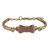 Light Pink Enamel Bow, Gold Plated Brass Bangle Bracelet, 5.5" 1"
