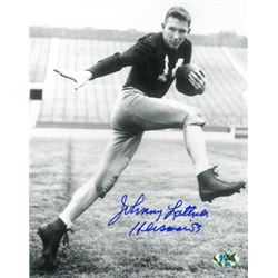 Johnny Lattner Signed Notre Dame Fighting Irish B&W 8X10 Photo (Blue Sig) Heisman '53