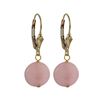 Rose Quartz Semi Precious 10Mm Round Flat Stone On Gold Filled Lever Back Earrings, 1.18"
