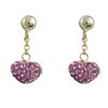 Sterling Silver-Gold, Light Pink Shamballa Heart Earrings-18M Long