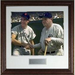 Ted Williams Unsigned Boston Red Sox Vintage 16X20 Photo Custom Leather Framed Photo W/ Babe Ruth