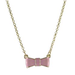 Light Pink Enamel Bow, Gold Plated Brass Necklace, 14&Quot; 2&Quot;