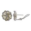 Two Tone Sterling Silver, White CZ 15Mm Flower Post Clip Stud Earrings