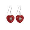 Red & White Crystal Heart, Sterling Silver Wire Earrings
