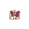 Hot Pink & White Enamel Butterfly, Gold Tone Brass Ring