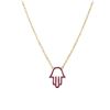Image 1 : Sterling Silver Gold-Red CZ Hamsa Necklace