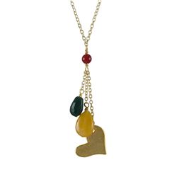 Green Jade Combination Semi Precious Stones With Gold Heart,Gold Plated Brass Lariat Style Necklace,