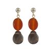 Image 1 : Smoky And Carnelian Semi Precious Stones On Gold Plated Sterling Silver Ball Post Earring, 1.20"