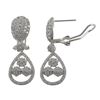 Image 1 : Sterling Silver Post Clip Earrings, Teardrop With Flowers, White CZ, 1.5"