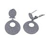 Image 1 : Sterling Silver Post Clip Earrings, Double Circle With White CZ Pave,-1.26"