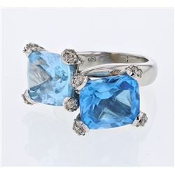 Cushion Cut 2-Stone Topaz Diamond Ring In 14K White Gold | 335346