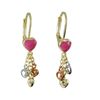 Image 1 : Hot Pink Enamel Heart On Gold Brass Wire Earrings 3 Small Tri Color Hearts Dangling 31Mm