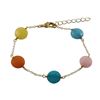 Image 1 : Multi Color Semi Precious 10Mm Round Flat Stones On Gold Plated Brass Chain, Bracelet, 7