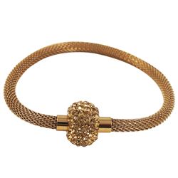 Rose-Tone Stainless Steel Crystal Mesh Magnet Bracelet