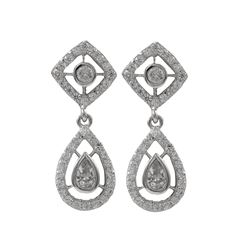 Sterling Silver Post Earrings With Teardrop And Round White CZ, 0.98"