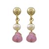Image 1 : Gold Filled Post Earrings With Dangling White 4Mm Pearl And Pink Color 5X5mm CZ, 0.71"