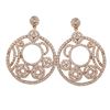 Image 1 : Rose Tone Sterling Silver Post Earrings. Filigree Circle With CZ- 40M