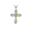Image 1 : TT STERLING SILVER GOLDPLATED PERIDOT / SWISS BLUE TOPAZ / WHITE TOPAZ CROSS PENDANT (#8024MUL1)
