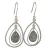 Image 1 : Rhodium Plated Sterling Silver, Grey Teardrop Druzy, CZ Wire Earrings Dimensions: 52.6Mm Long X 21.7