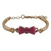Image 1 : Hot Pink Enamel Bow, Gold Plated Brass Bangle Bracelet, 5.5" 1"