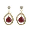 Image 1 : Carnelian Semi Precious Teardrop Stone In Gold Plated Sterling Silver Open Pentagon Shape CZ Post Ea
