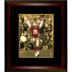 Joe Montana Signed San Francisco 49Ers 16X20 Photo Custom Framed (Sepia Spotlight Arms Up)- Montana 