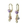 Image 1 : Lavender Enamel Heart On Gold Brass Wire Earrings 3 Small Tri Color Hearts Dangling 31Mm