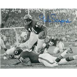 Gale Sayers Signed Chicago Bears B&W Action 8X10 Photo