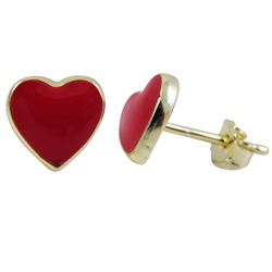 Red Enamel Heart Stud, Gold Over Sterling Silver Post Earrings-0.31"