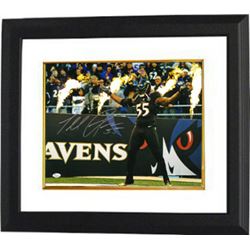 Terrell Suggs Signed Baltimore Ravens 16X20 Photo Custom Framed (Black Jersey-Silver Sig-Arms Up)- J
