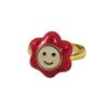 Image 1 : Red Enamel Large Smiley, Gold Tone Brass Ring Adjustable Size 5-6