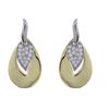 Image 1 : Two Tone Shiny Sterling Silver CZ Teardrop Post Earrings-  1.14"