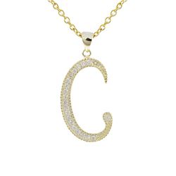 Sterling Silver CZ C Initial - Gold/White