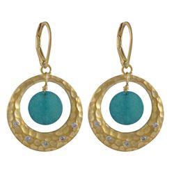 Turquoise 10Mm Round Faceted Semi Precious Stone In Matte Gold Plated Hammered 23Mm Round Ring With 