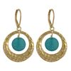 Image 1 : Turquoise 10Mm Round Faceted Semi Precious Stone In Matte Gold Plated Hammered 23Mm Round Ring With 