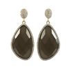 Image 1 : Smokey Semi Precious Stone On Gold Plated Sterling Silver CZ Post Earrings, 1.5