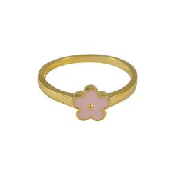 Pink Enamel Heart, Gold Tone Sterling Silver Ring, Size 8