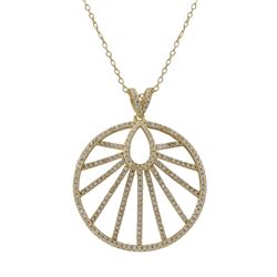 Gold Plated Sterling Silver 30Mm Round Pendant, Line Design, White CZ, 1.46