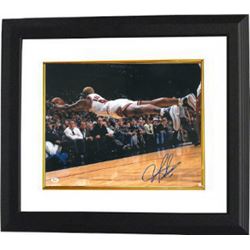 Dennis Rodman Signed Chicago Bulls 16X20 Photo Custom Framed Diving (Blue Sig)- JSA Hologram
