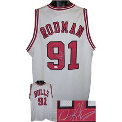 Dennis Rodman Signed Chicago Bulls White Prostyle Jersey- JSA Hologram