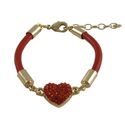 Burnt Orange Crystal 10X10mm Heart, Burnt Orange Cord, Gold Plated Brass Bracelet, 5.5&Quot; 1&Quot;