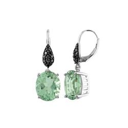 SILVER MINTGREEN QUARTZ / BLACK DIA LEVERBACK EARRINGS (#8608MGQD-BLK)