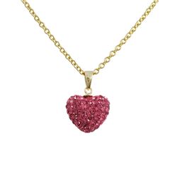 Pink Crystal 12X14mm Heart Pendant, Gold Tone Sterling Silver Bail- 0.79 