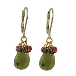 Olive Jade Combination Semi Precious Stones, On Gold Plated Sterling Silver Lever Back Earrings, 1.4