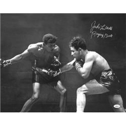 Jake Lamotta Signed Vintage B&W Boxing 16X20 Photo Raging Bull (On Right)- JSA