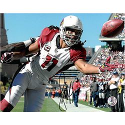 Larry Fitzgerald Signed Arizona Cardinals 8X10 Photo #11 (Horizontal White Jersey Diving Catch)
